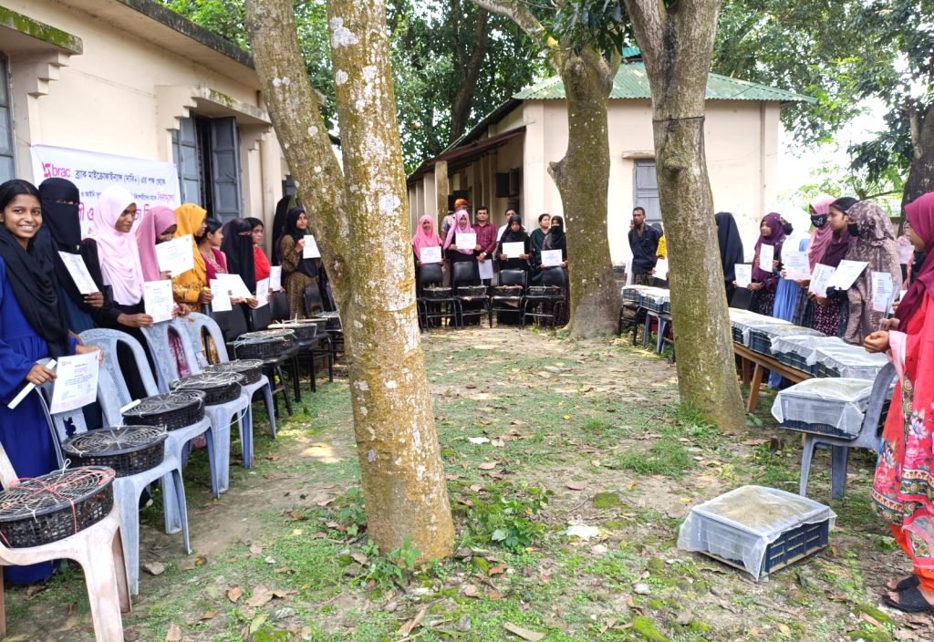 BRAC distributes free chickens and ducklings to Swapna Sarathi teenage girls in Kalai, 2026